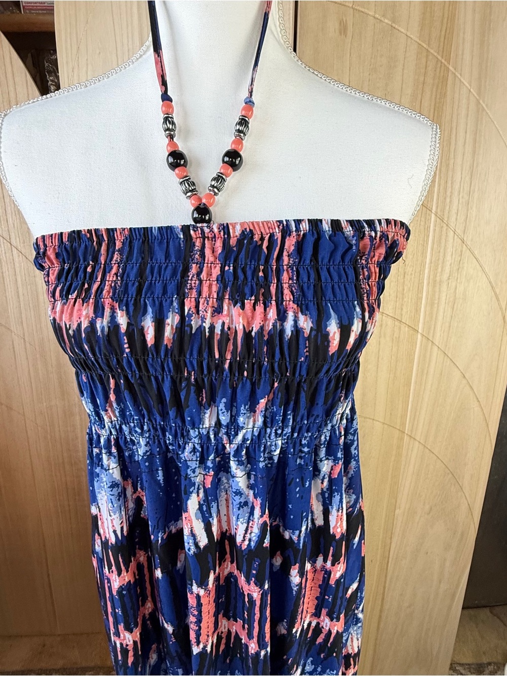 No Boundaries NoBo Beaded Halter Smocked Sundress Size L Boho Summer